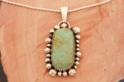 Native American Jewelry Genuine Manassa Turquoise Sterling Silver Pendant